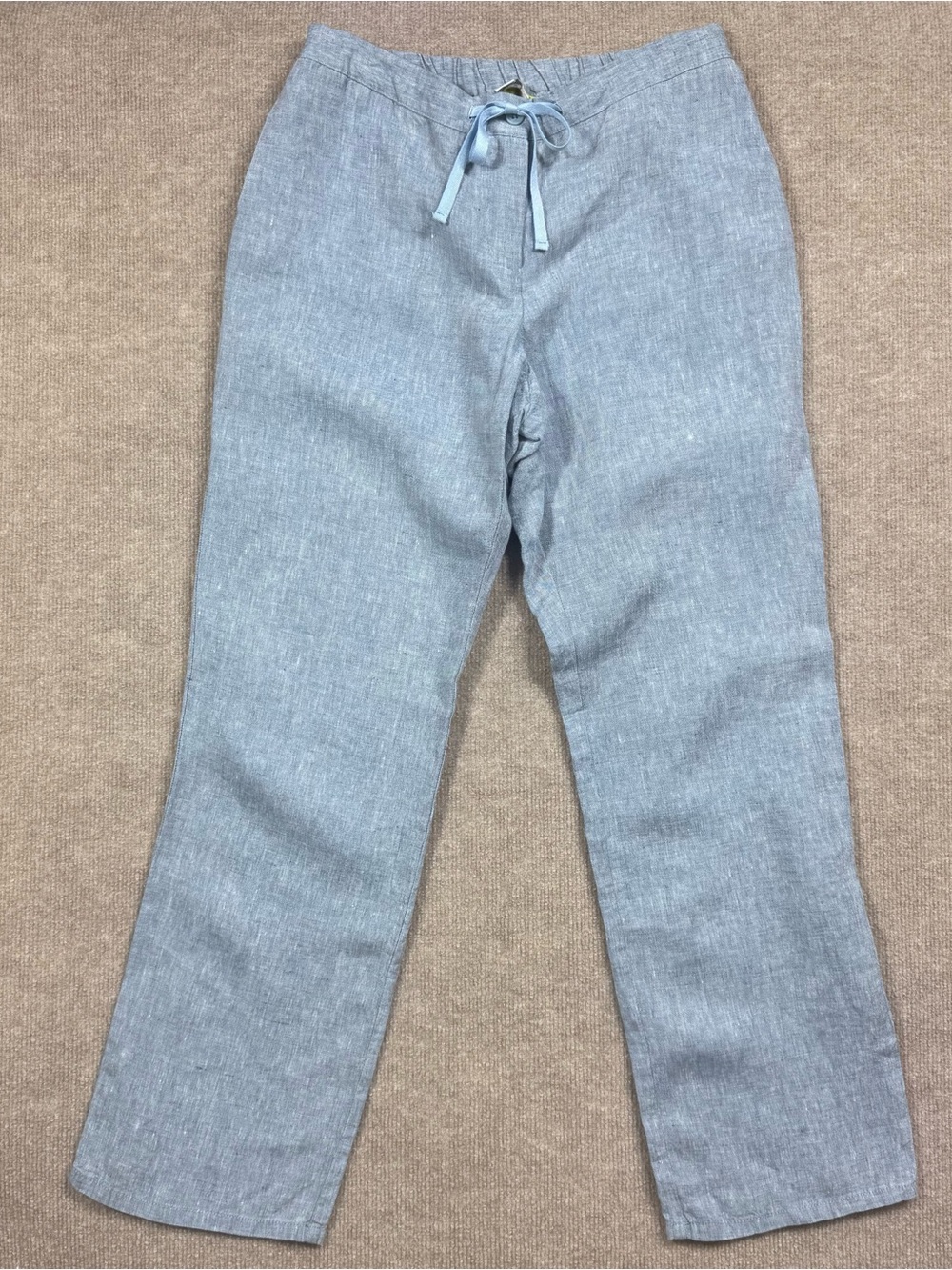 Boden 100% Linen Drawstring Pants Women's Size 12R Blue Straight Leg Flat Front - Picture 2 of 10